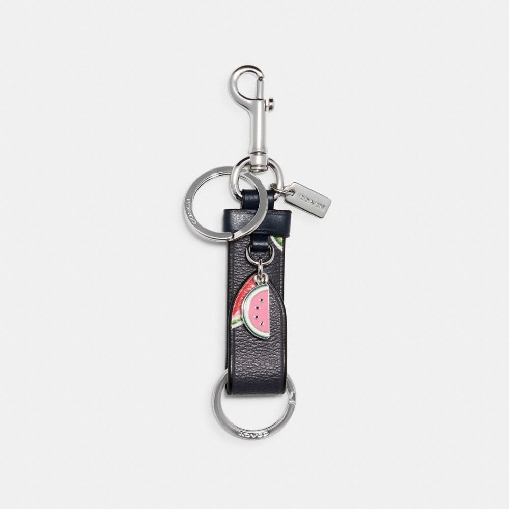COACH 1733 Trigger Snap Bag Charm With Watermelon Print SV/NAVY/RED