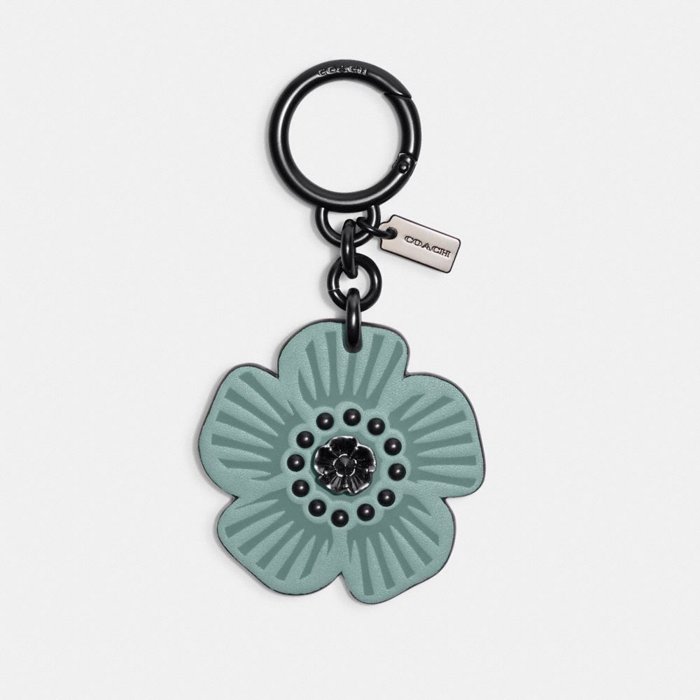 COACH 17449 Tea Rose Bag Charm Pewter/Aqua