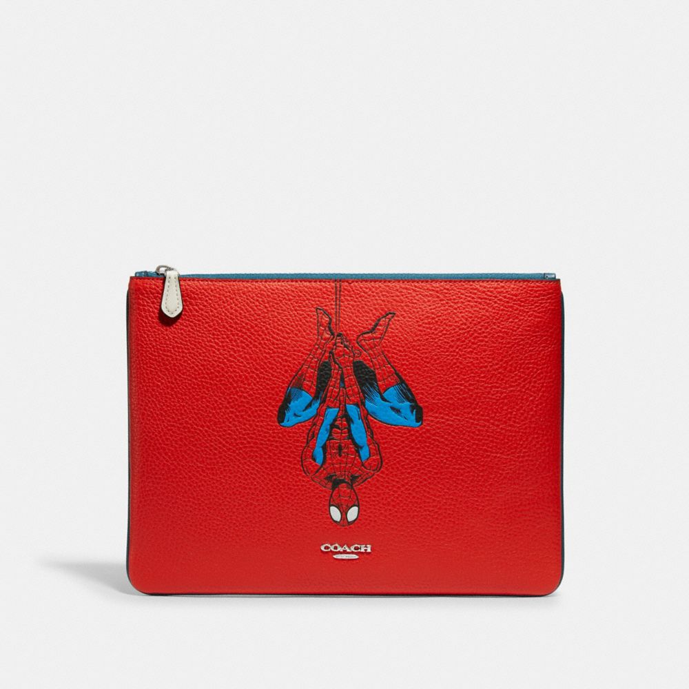COACH 1826 Coach â”‚ Marvel Large Pouch With Spider-man SV/MIAMI RED