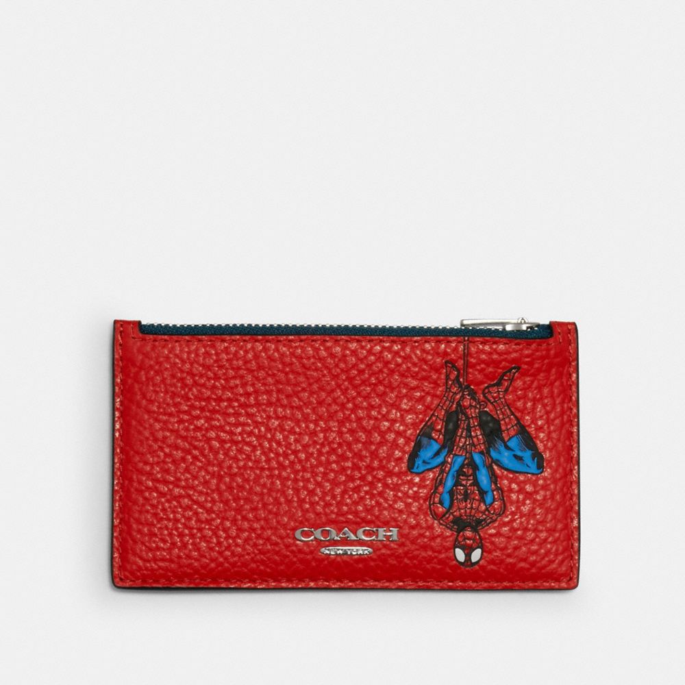 COACH 1857 Coach â”‚ Marvel Zip Card Case With Spider-man SV/MIAMI RED