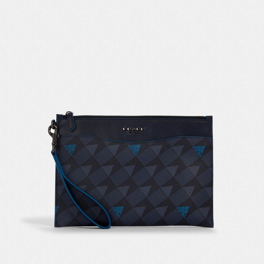 COACH 1891 Beckett Slim Pouch With Geo Check Print QB/NAVY