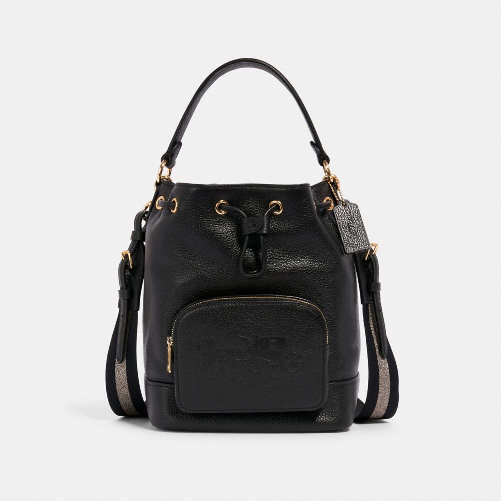 JES DRAWSTRING BUCKET BAG WITH HORSE AND CARRIAGE - IM/BLACK - COACH 1898