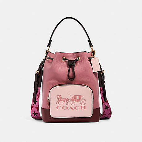 COACH 1899 JES DRAWSTRING BUCKET BAG IN COLORBLOCK WITH HORSE AND CARRIAGE IM/ROSE MULTI