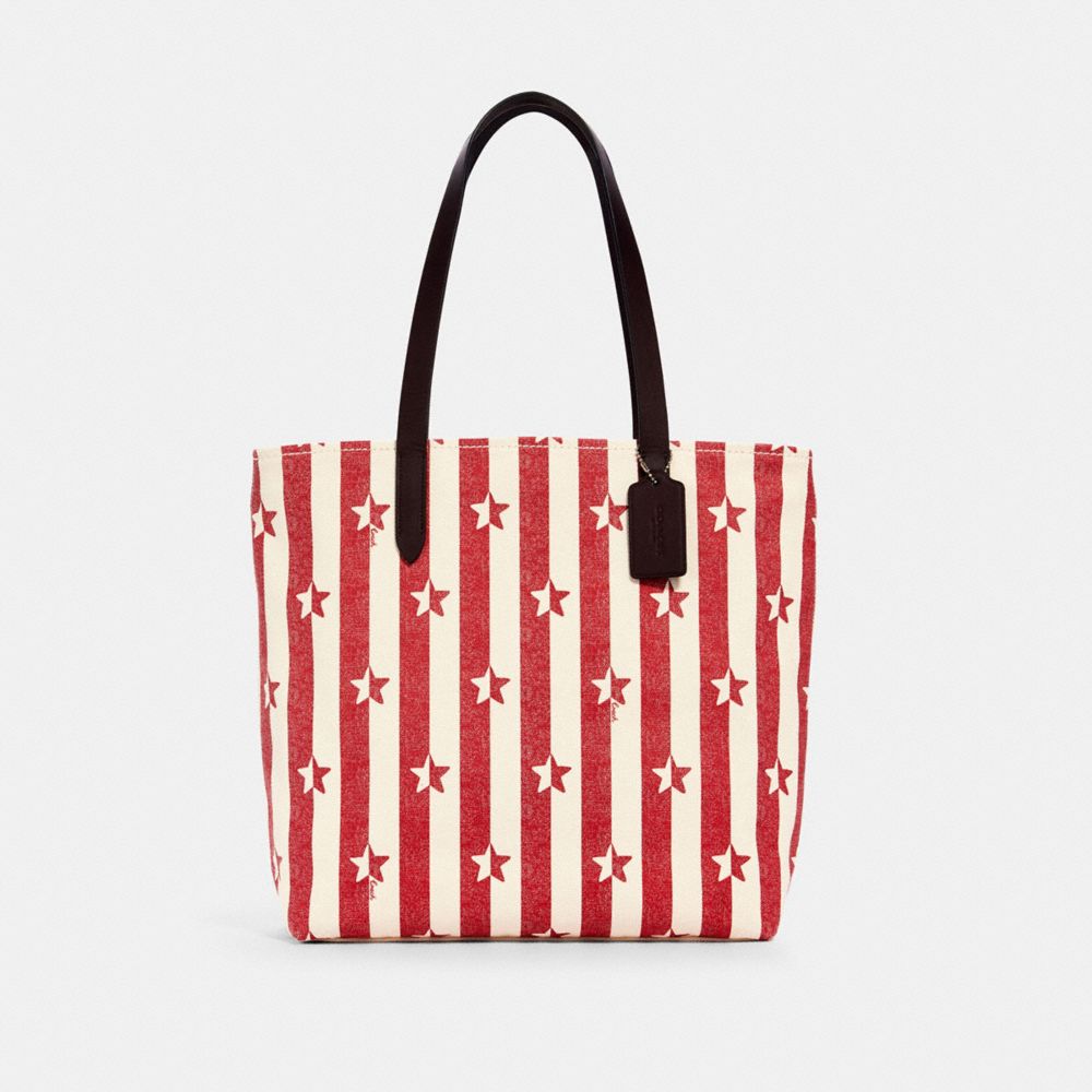 TOTE WITH STRIPE STAR PRINT - 1910 - SV/CHALK RED MULTI