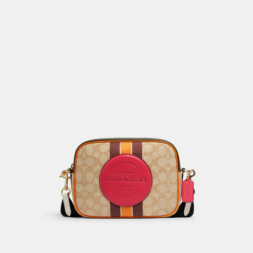 DEMPSEY CAMERA BAG IN SIGNATURE JACQUARD WITH STRIPE AND COACH PATCH - 1912 - IM/LT KHAKI ELECTRIC PINK