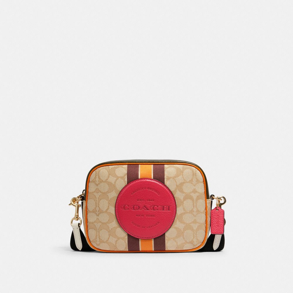 COACH 1912 - DEMPSEY CAMERA BAG IN SIGNATURE JACQUARD WITH STRIPE AND COACH PATCH IM/LT KHAKI ELECTRIC PINK