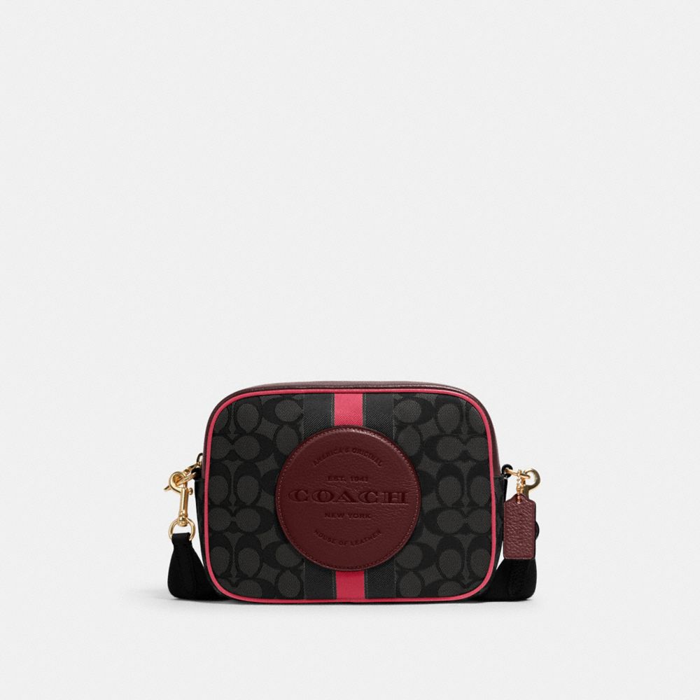 DEMPSEY CAMERA BAG IN SIGNATURE JACQUARD WITH STRIPE AND COACH PATCH - 1912 - IM/BLACK WINE MULTI