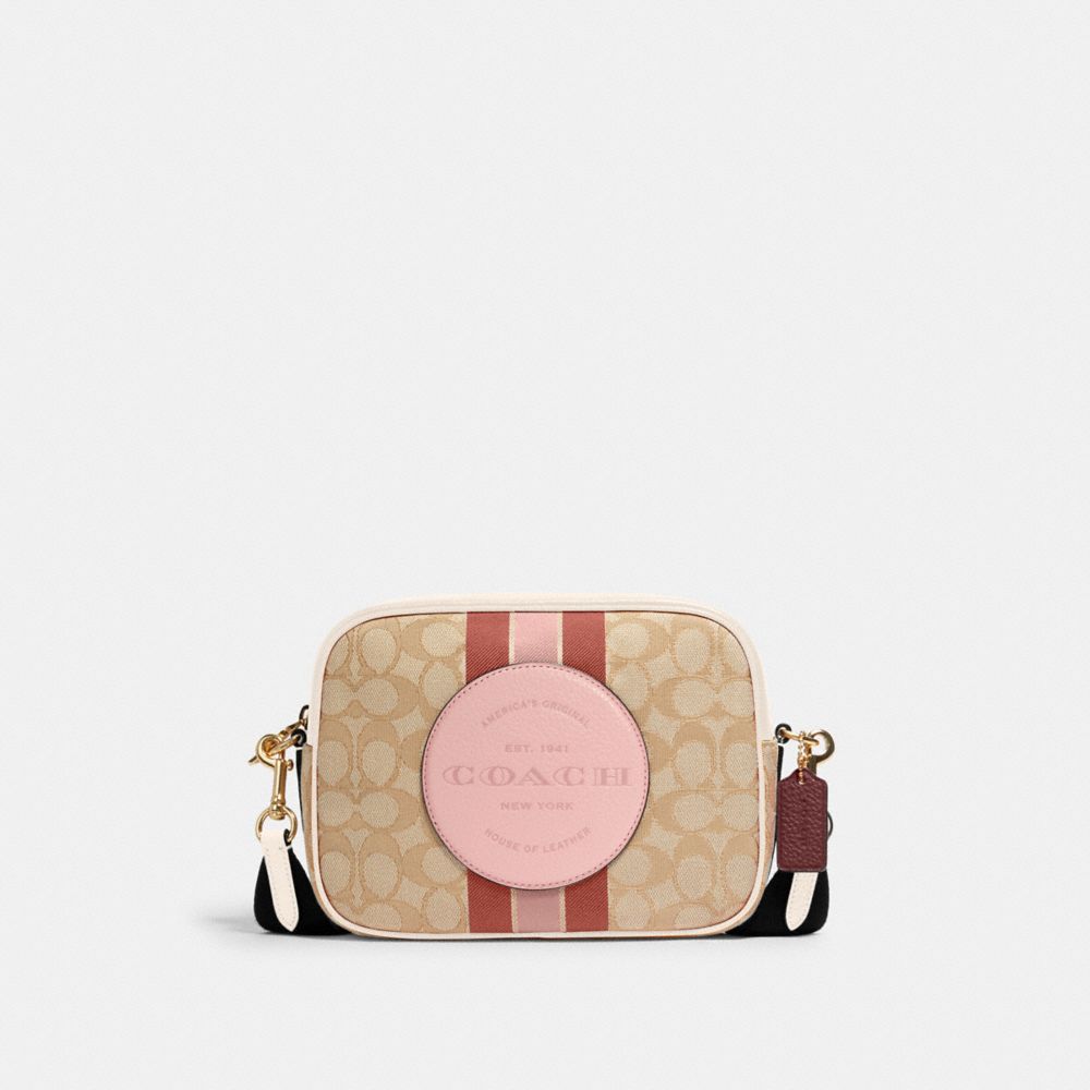 DEMPSEY CAMERA BAG IN SIGNATURE JACQUARD WITH STRIPE AND COACH PATCH - 1912 - IM/LT KHAKI/POWDER PINK MULTI