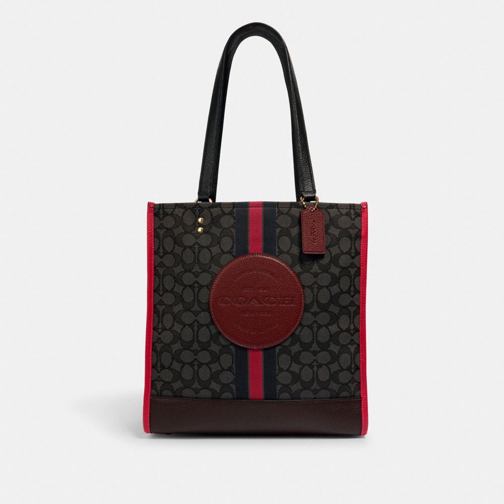 COACH 1917 - DEMPSEY TOTE IN SIGNATURE JACQUARD WITH STRIPE AND COACH PATCH IM/BLACK WINE MULTI