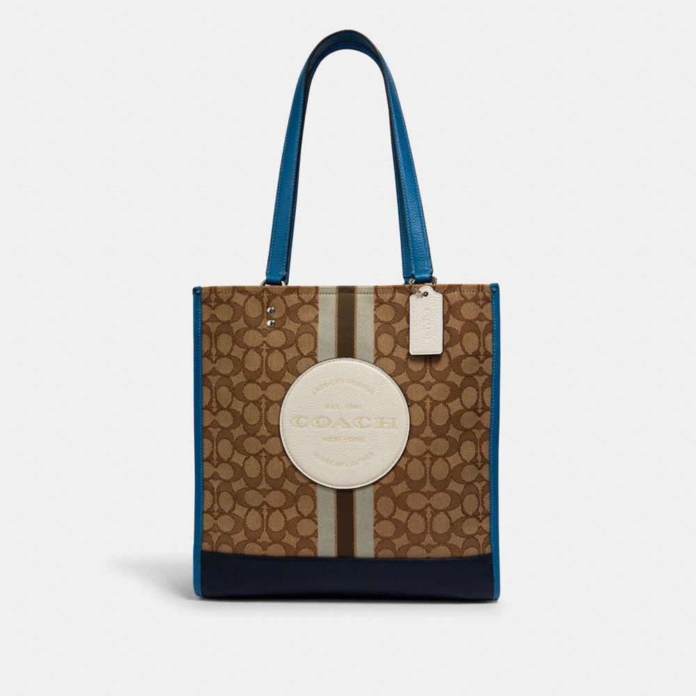 COACH DEMPSEY TOTE IN SIGNATURE JACQUARD WITH STRIPE AND COACH PATCH - SV/KHAKI CLK PALE GREEN MULTI - 1917