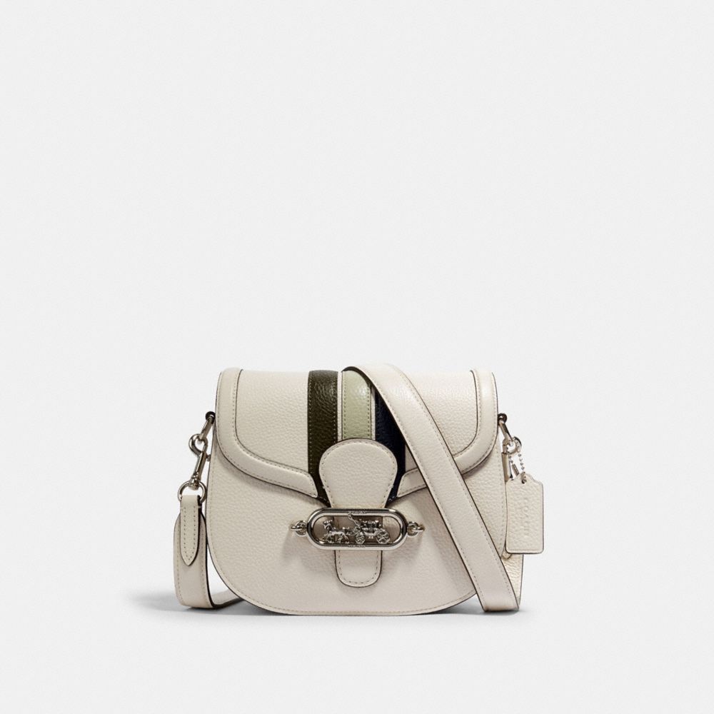 COACH 1924 Jade Saddle Bag With Varsity Stripe SV/CHALK PALE GREEN MULTI