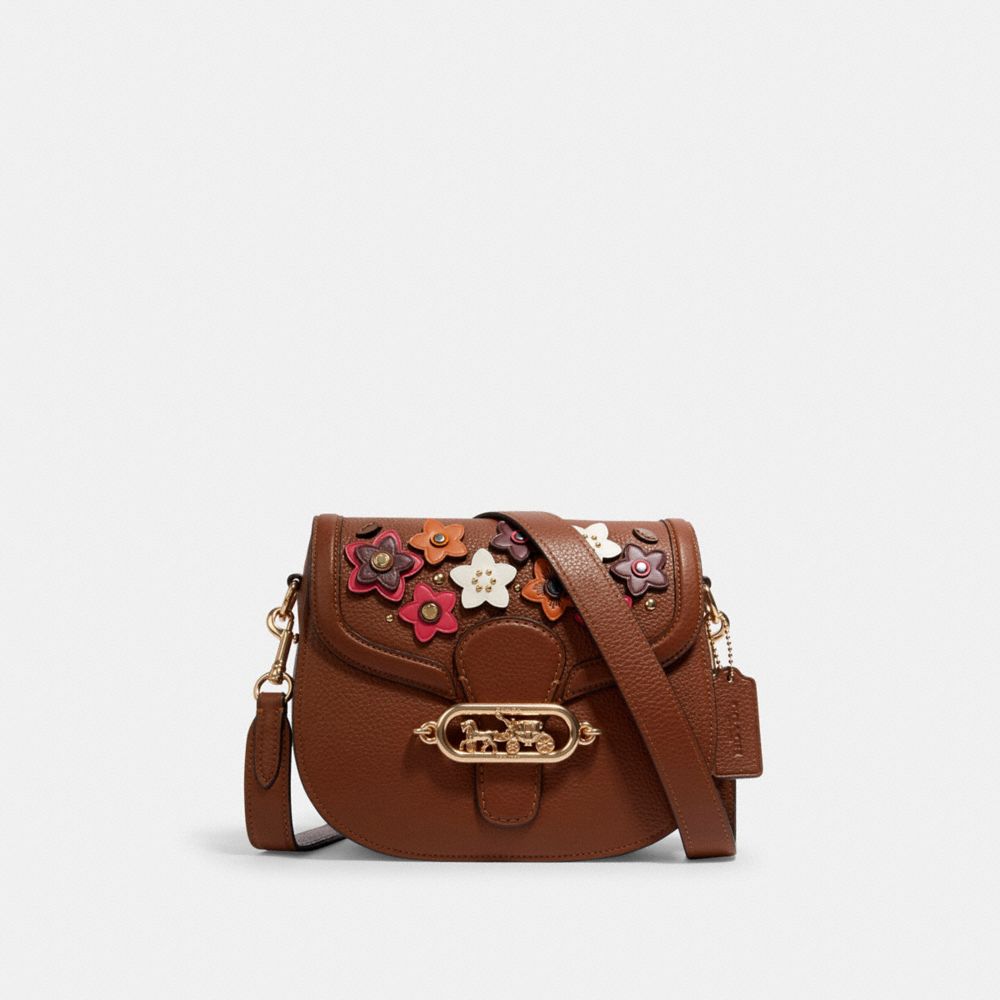 COACH 1926 JADE SADDLE BAG WITH DAISY APPLIQUE IM/REDWOOD-MULTI