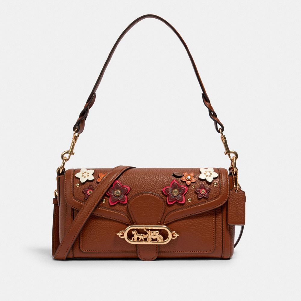 JADE SHOULDER BAG WITH DAISY APPLIQUE - 1936 - IM/REDWOOD MULTI