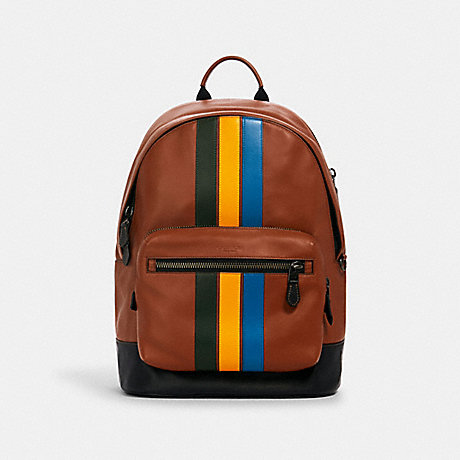 COACH 1973 WEST BACKPACK WITH VARSITY STRIPE QB/REDWOOD/CLOVER/TUMERIC/BLUE