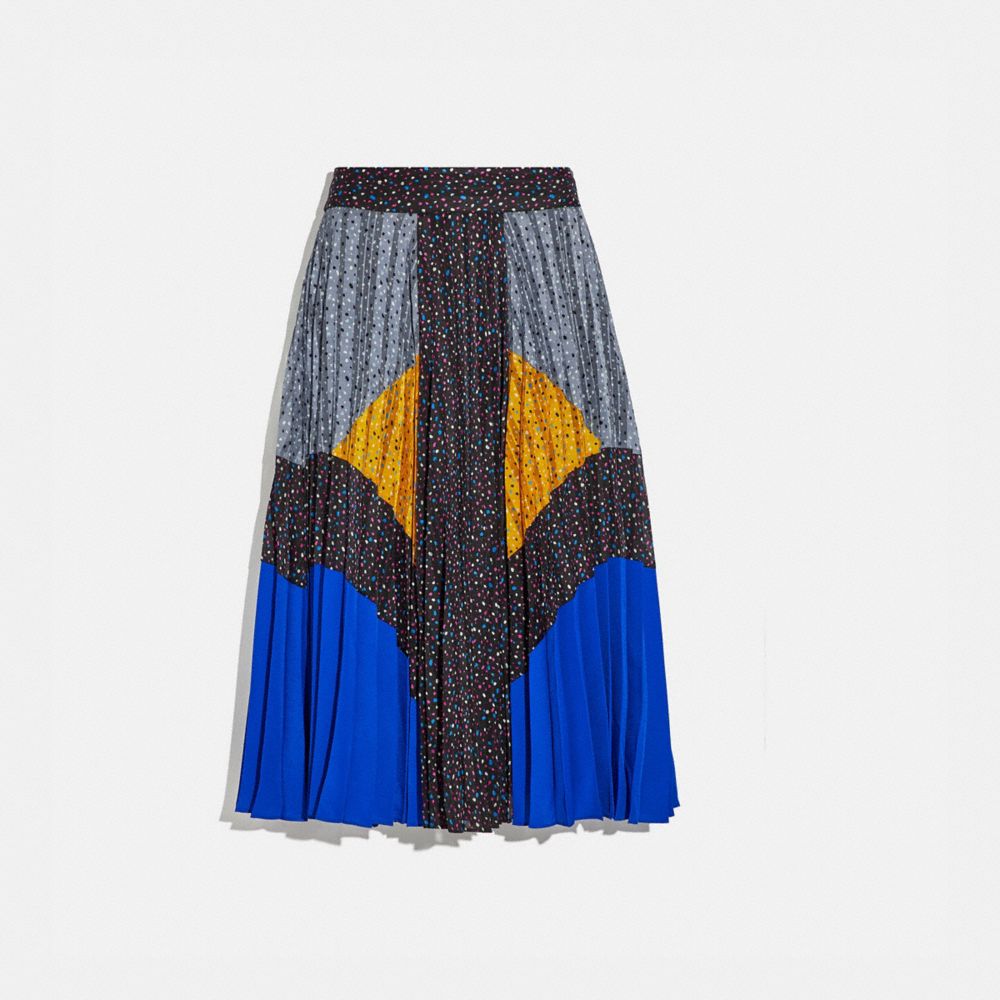 COACH 1987 Mix Pleated Skirt BLACK/BLUE/GREY/YELLOW