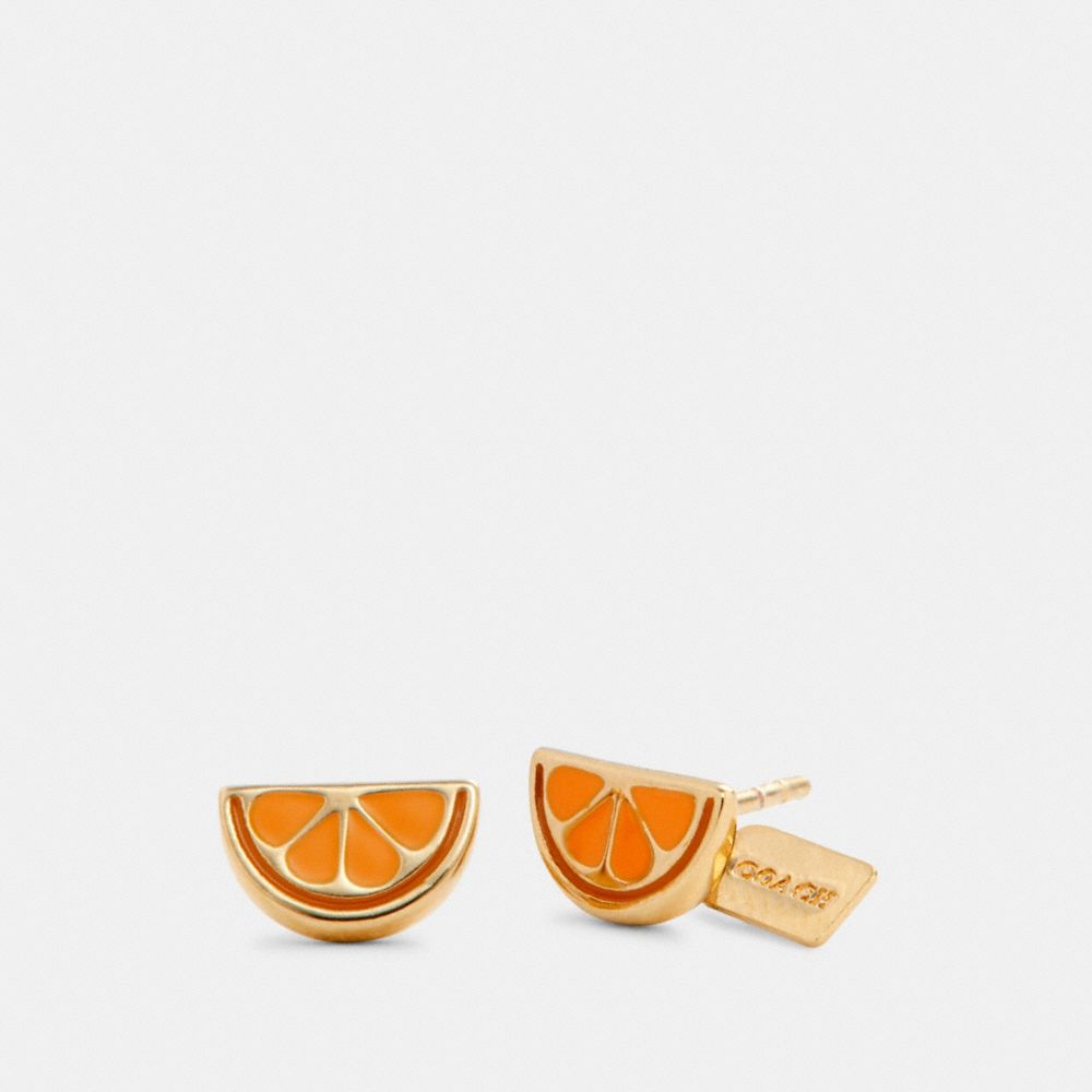 COACH 1995 ORANGE SLICE STUD EARRINGS GD/ORANGE