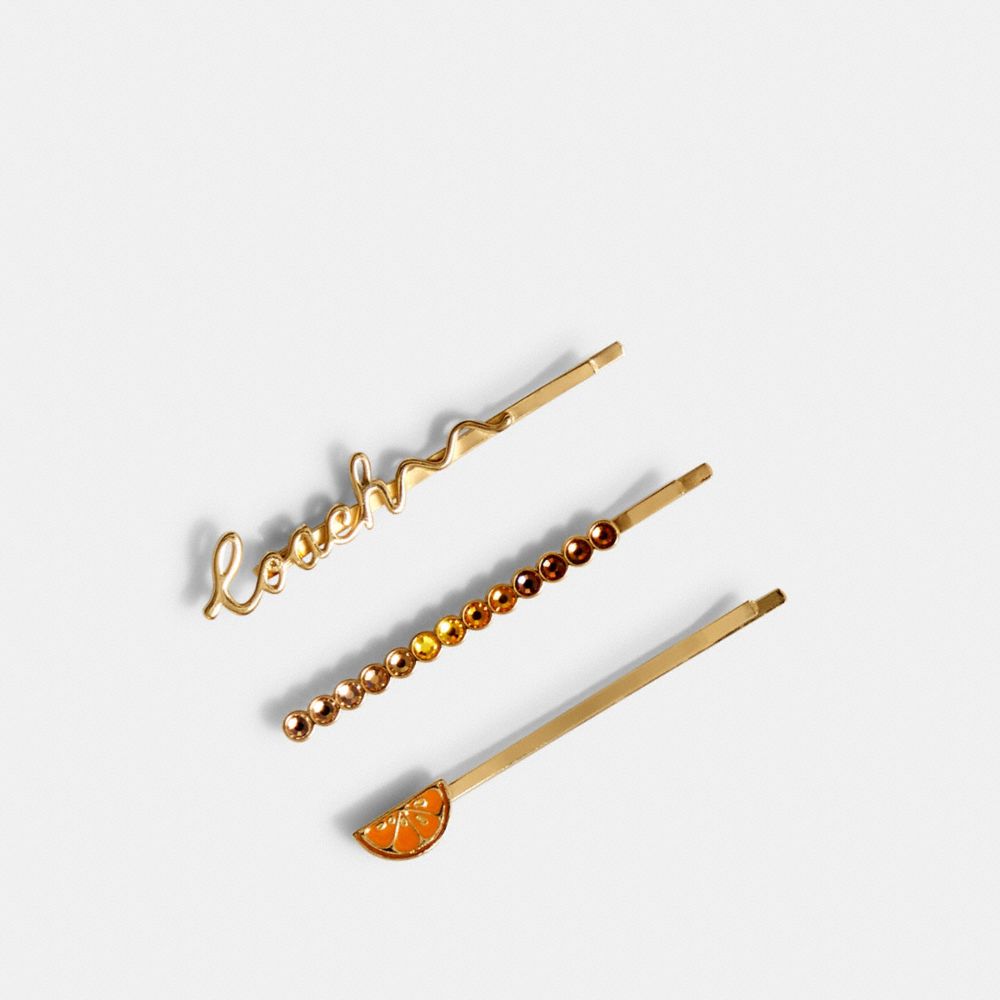 ORANGE SLICE HAIR CLIP SET - GD/ORANGE - COACH 1999