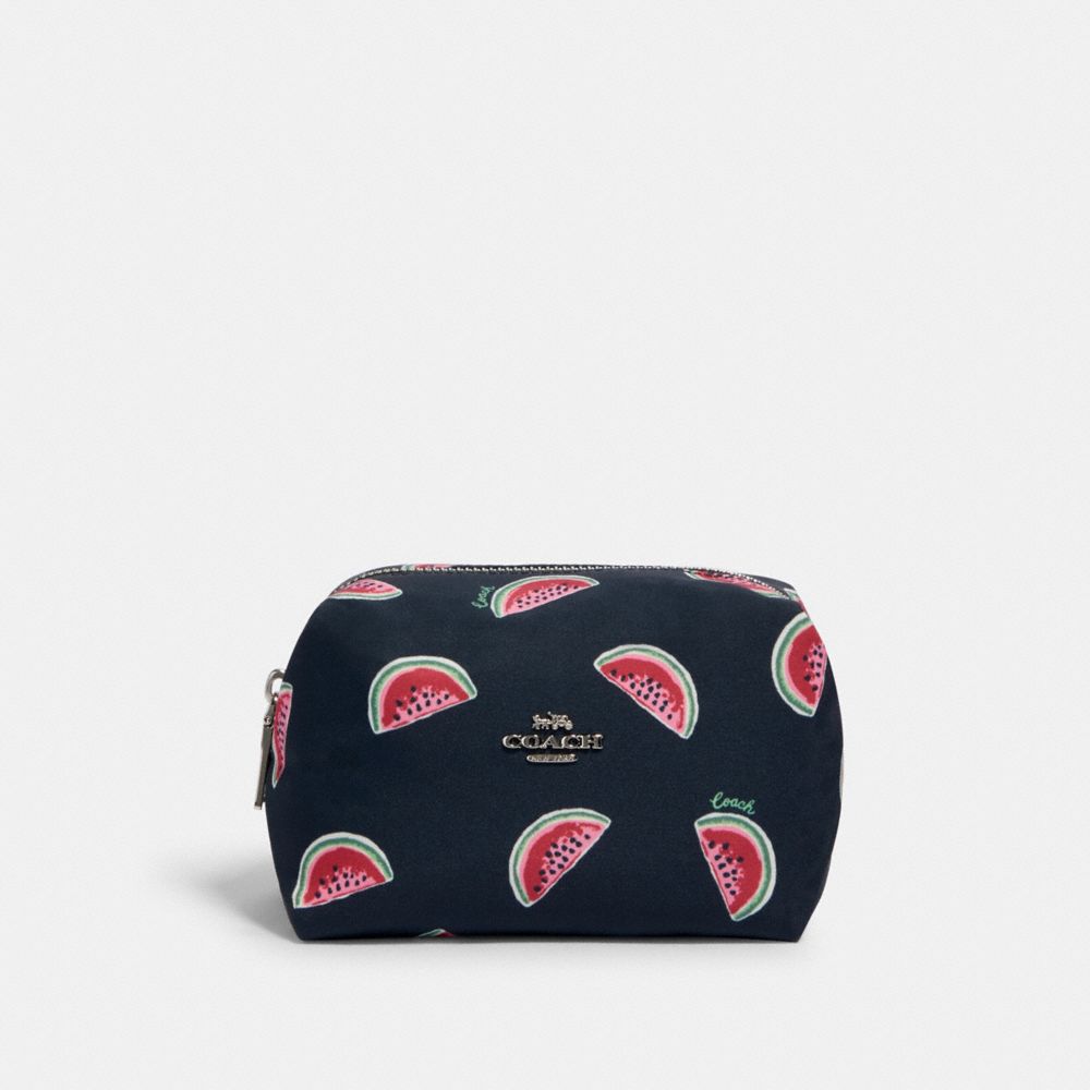 COACH 2019 Small Boxy Cosmetic Case With Watermelon Print SV/NAVY RED MULTI