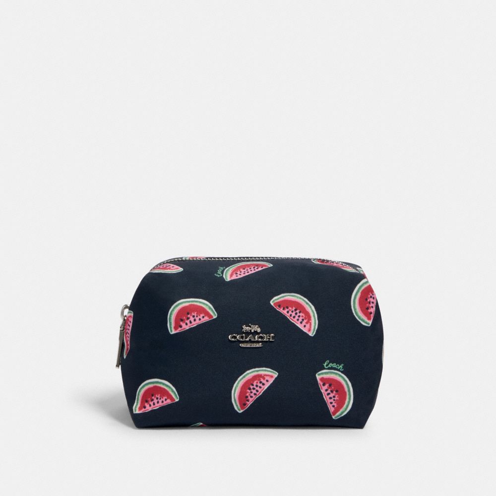 COACH 2019 SMALL BOXY COSMETIC CASE WITH WATERMELON PRINT SV/NAVY RED MULTI