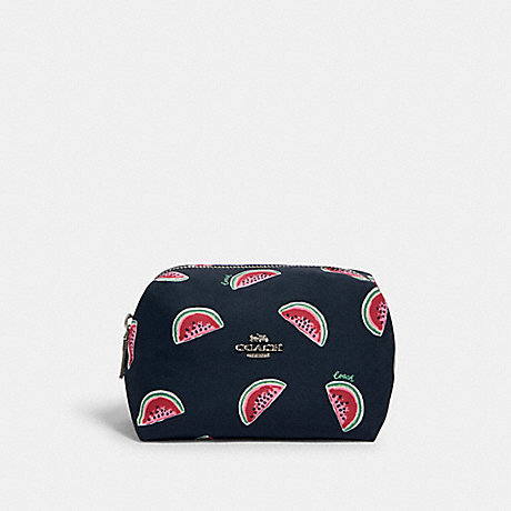 COACH 2019 SMALL BOXY COSMETIC CASE WITH WATERMELON PRINT SV/NAVY RED MULTI