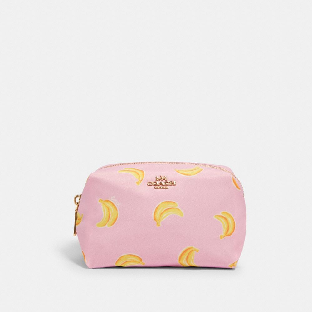 COACH 2020 Small Boxy Cosmetic Case With Banana Print IM/PINK/YELLOW