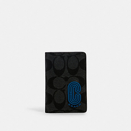 COACH 2026 CARD WALLET IN COLORBLOCK SIGNATURE CANVAS WITH COACH PATCH QB/CHARCOAL/-BLUE-JAY-MULTI