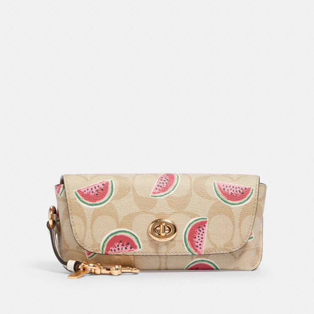 SUNGLASS CASE IN SIGNATURE CANVAS WITH WATERMELON PRINT - LIGHT KHAKI/RED - COACH 2039