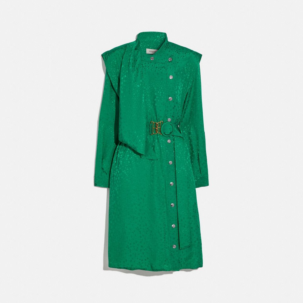 ARCHITECTURAL DRAPE BELTED DRESS - GREEN - COACH 2088