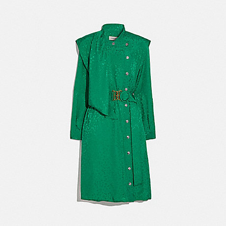 COACH ARCHITECTURAL DRAPE BELTED DRESS - GREEN - 2088