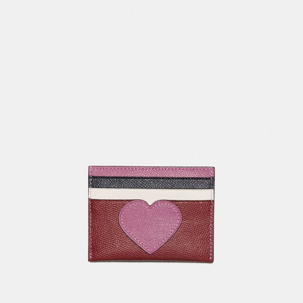 BOXED CARD CASE WITH HEART MOTIF - BORDEAUX MULTI/DARK GUNMETAL - COACH 21108B