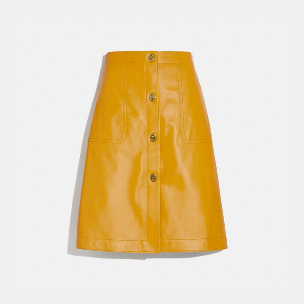 LEATHER SKIRT WITH TURNLOCKS - YOLK - COACH 2202