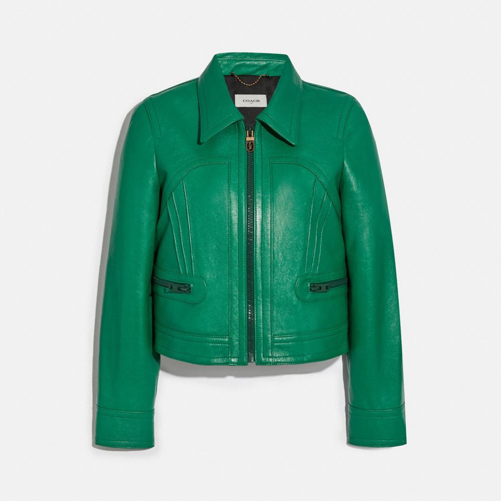 COACH 2258 CROPPED LEATHER BLOUSON GREEN