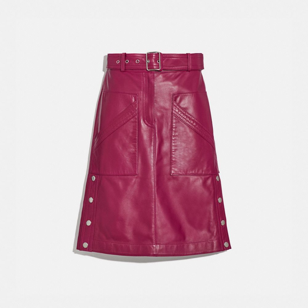 BELTED LEATHER SKIRT - TWEED BERRY - COACH 2293