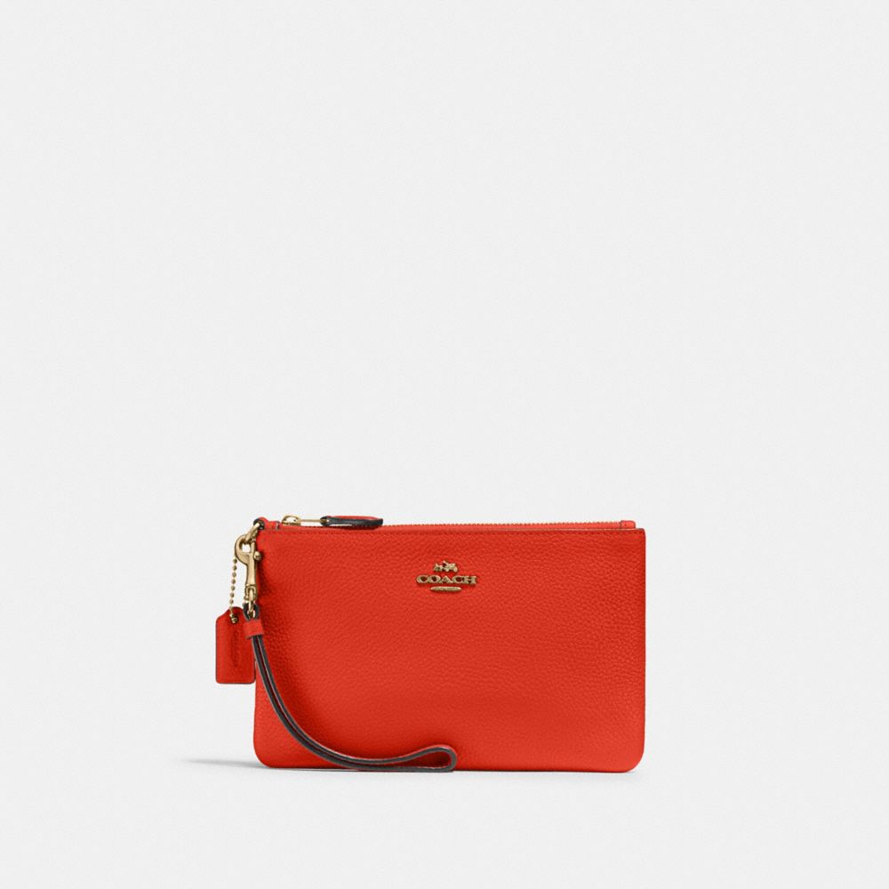 COACH 22952 Small Wristlet Brass/Red Orange