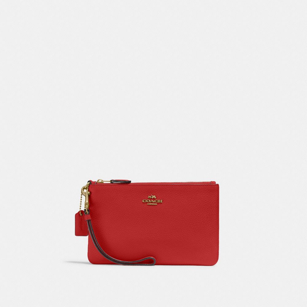 COACH 22952 Small Wristlet BRASS/CANDY APPLE