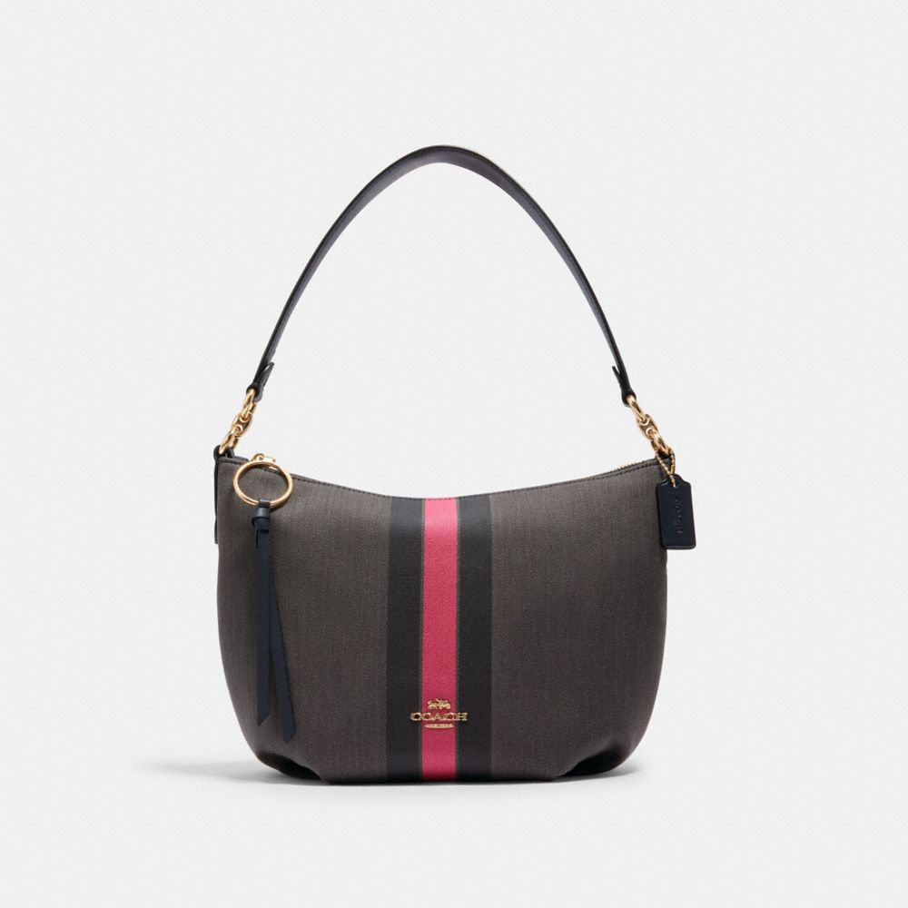 COACH 2301 SMALL SKYLAR HOBO WITH VARSITY STRIPE IM/BLACK/-ELECTRIC-PINK