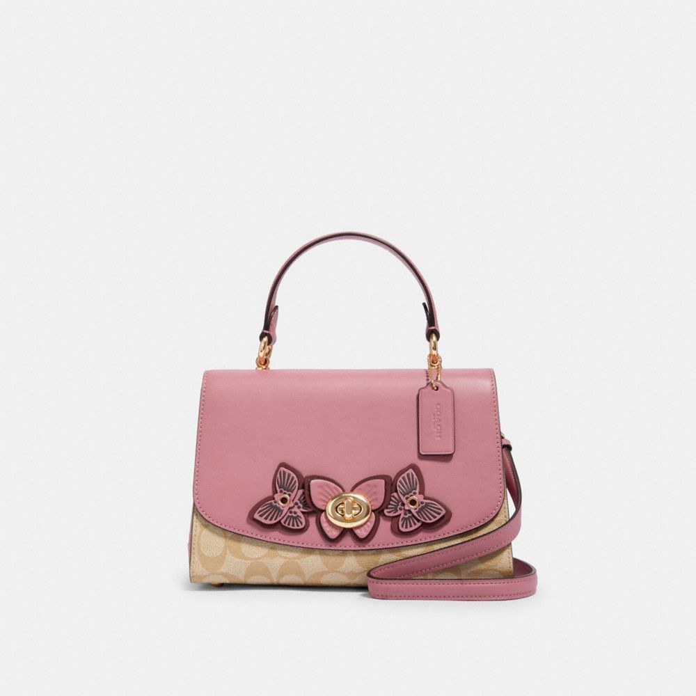 COACH 2306 Tilly Top Handle In Signature Canvas With Butterfly Applique IM/LT KHAKI/ ROSE