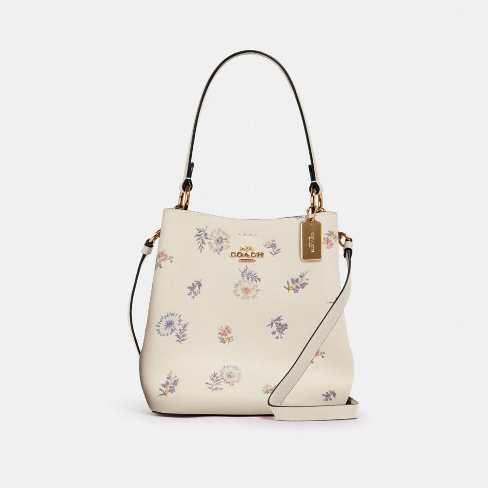 COACH SMALL TOWN BUCKET BAG WITH DANDELION FLORAL PRINT - IM/CHALK LIGHT SADDLE - 2310