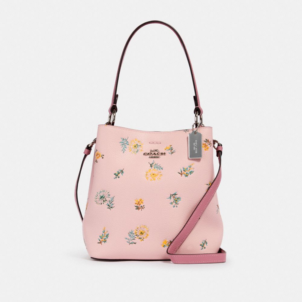 SMALL TOWN BUCKET BAG WITH DANDELION FLORAL PRINT - 2310 - SV/BLOSSOM GREEN MULTI