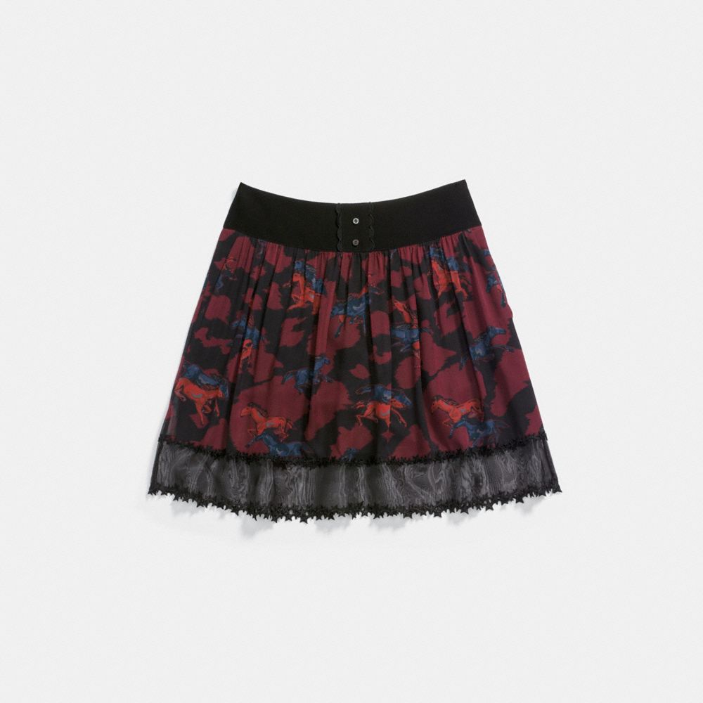 COACH 23116 Horse Print Tiered Skirt DARK RED