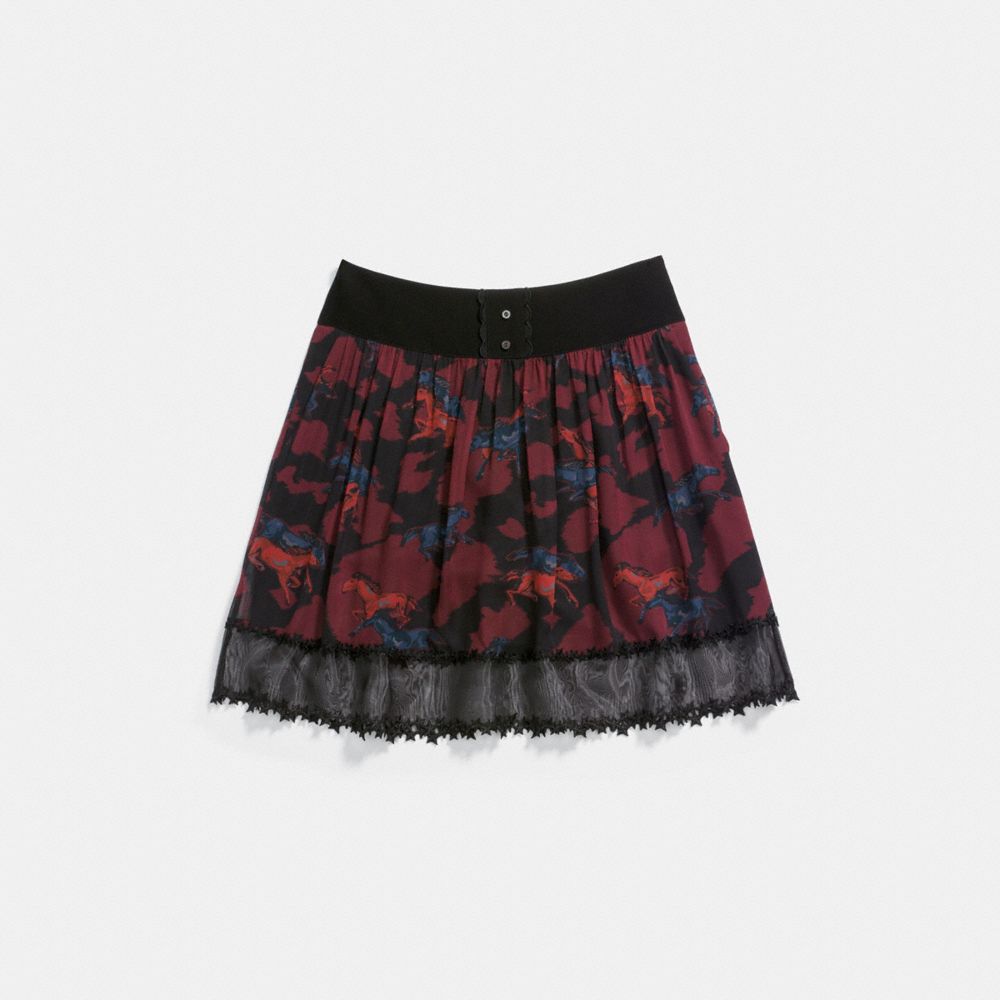 COACH 23116 HORSE PRINT TIERED SKIRT DARK RED