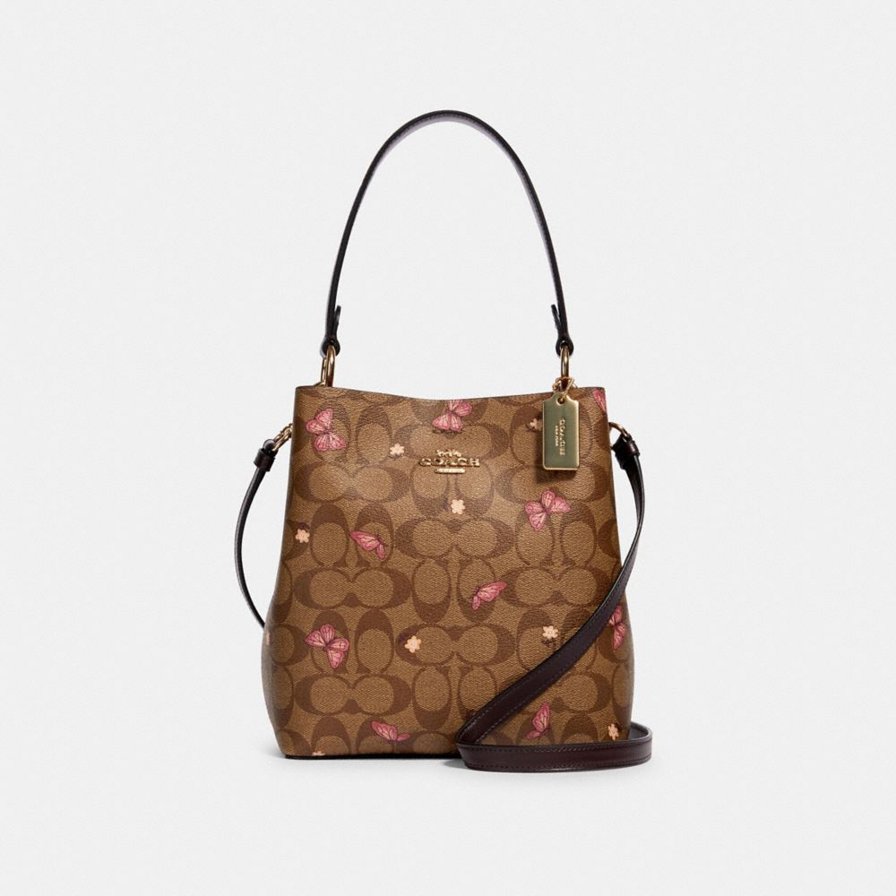 COACH 2311 SMALL TOWN BUCKET BAG IN SIGNATURE CANVAS WITH BUTTERFLY PRINT IM/KHAKI PINK MULTI/OXBLOOD