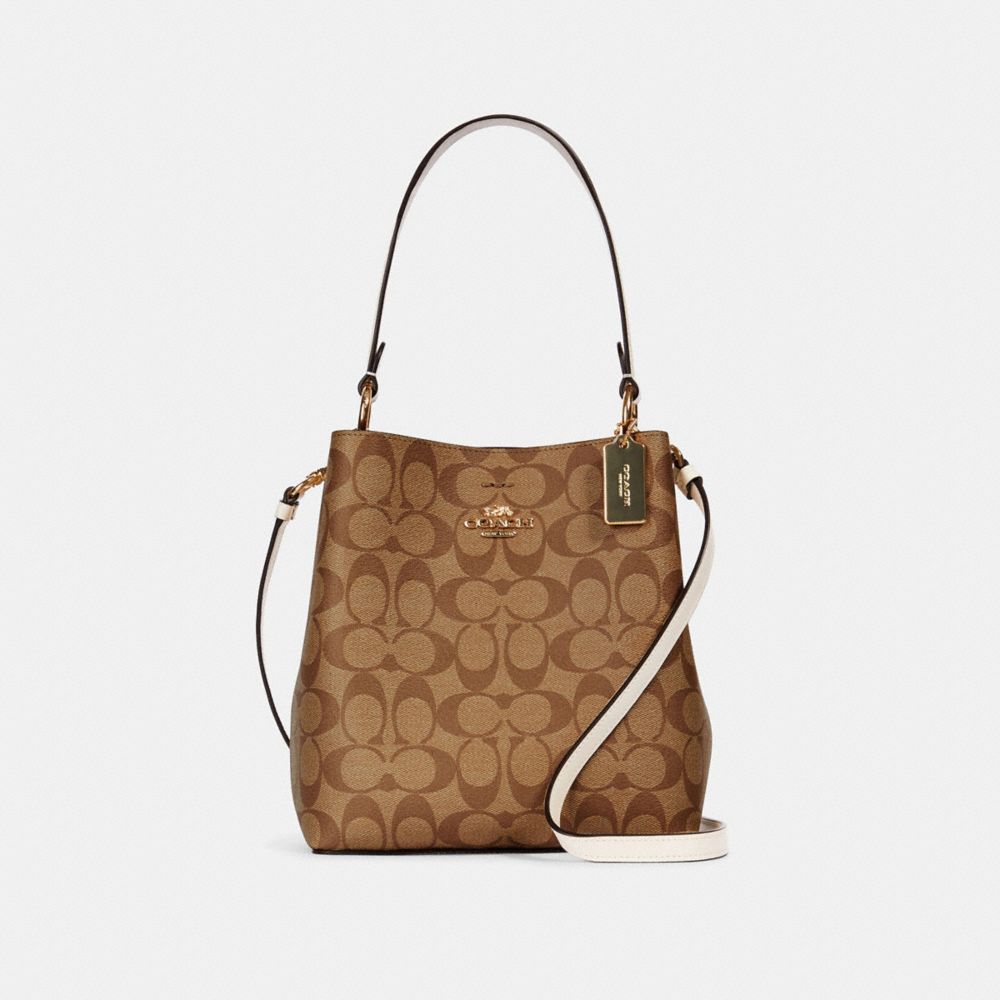 COACH SMALL TOWN BUCKET BAG IN SIGNATURE CANVAS - IM/KHAKI CHALK/WINE - 2312