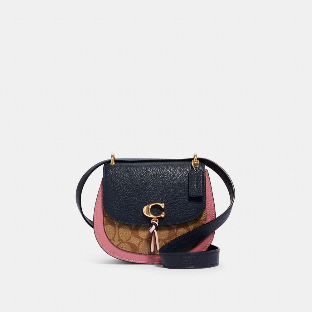 COACH 2316 REMI SADDLE BAG IN COLORBLOCK SIGNATURE CANVAS IM/KHAKI/-MIDNIGHT-MULTI