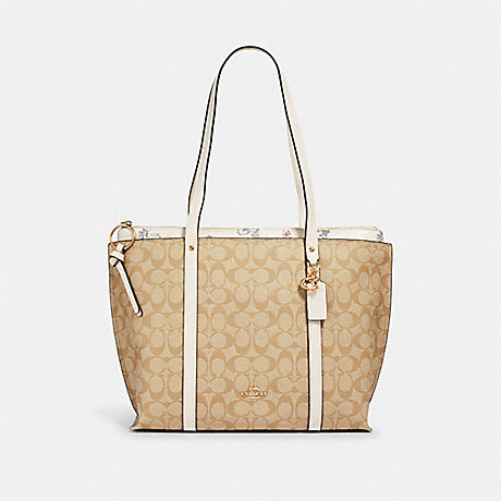 COACH MAY TOTE IN SIGNATURE CANVAS WITH DANDELION FLORAL PRINT - IM/LT KHAKI/ CHALK/ BLUE MULTI - 2320