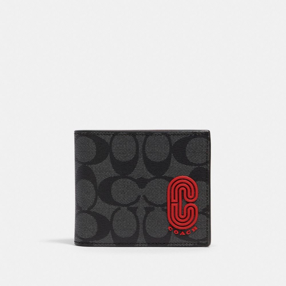 3-IN-WALLET IN SIGNATURE CANVAS WITH COACH PATCH - QB/SPORT RED CHARCOAL - COACH 232