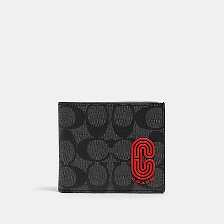 COACH 232 3-IN-WALLET IN SIGNATURE CANVAS WITH COACH PATCH QB/SPORT RED CHARCOAL