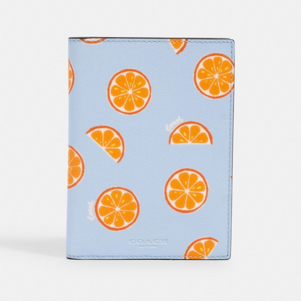 COACH 2352 - PASSPORT CASE WITH ORANGE PRINT IM/ORANGE/BLUE