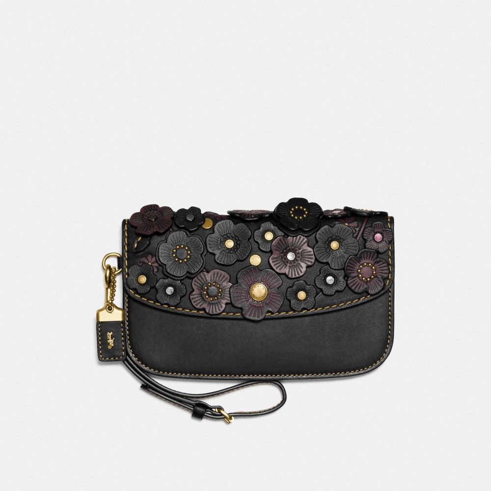 CLUTCH WITH SMALL TEA ROSE - BLACK/BRASS - COACH 23536