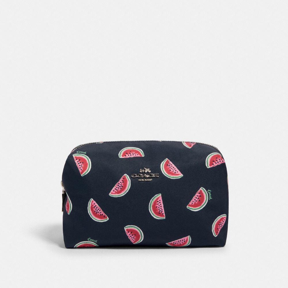 LARGE BOXY COSMETIC CASE WITH WATERMELON PRINT - 2353 - SV/NAVY RED MULTI